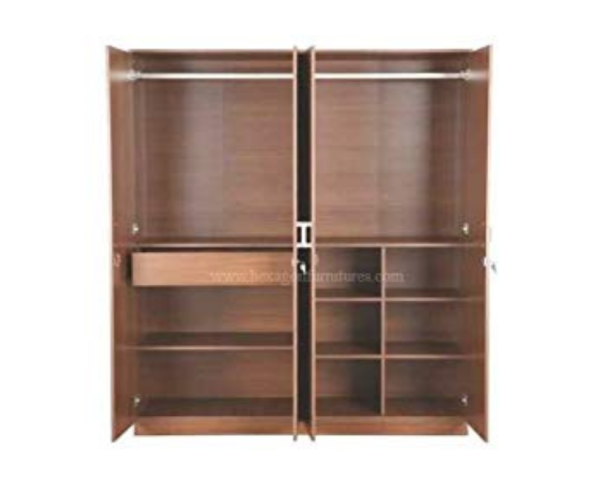 Engineered Wood Four Door Wardrobe Without Mirror | Light Brown