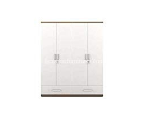 Engineered Wood Four Door Wardrobe Without Mirror | White Brown