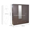 Engineered Wood Four Door Wardrobe with Single Mirror | Dark Brown