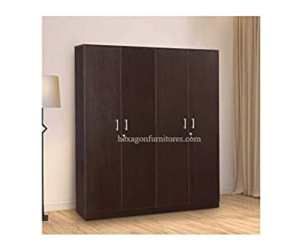 Engineered Wood Four Door Wardrobe Without Mirror | Dark Brown