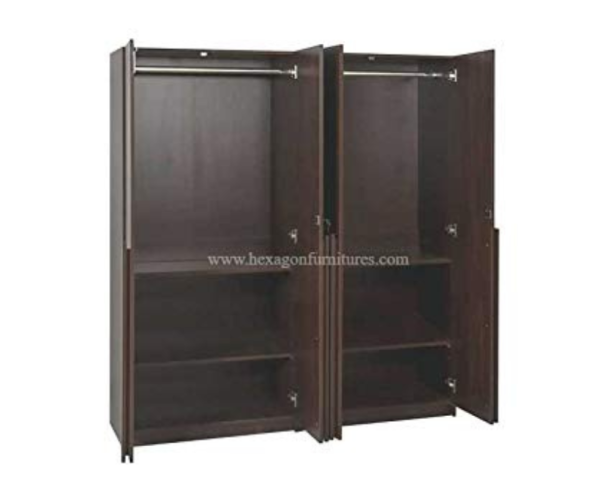 Engineered Wood Four Door Wardrobe Without Mirror | Dark Brown