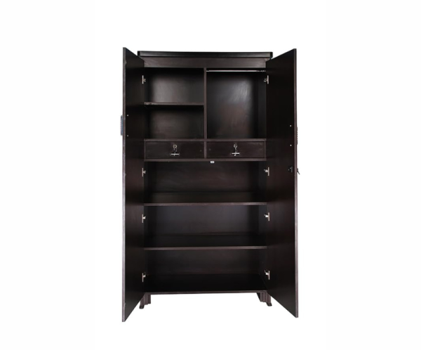 Double Door Engineered Wood Wardrobe with Mirror | Black