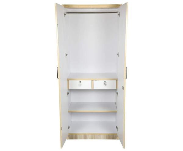 Cafe Walnut Wooden Double Door Wardrobe with Mirror | Standard | Beige