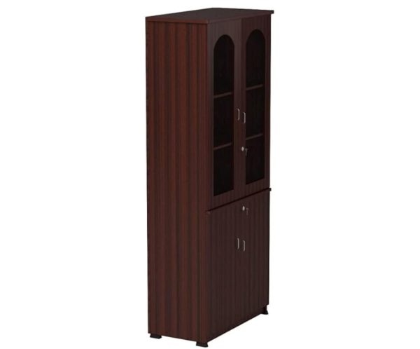 Two Door Multimedia Unit Engineered Wood Matte Book Shelf Book Cabinet With Glass Doors | Maroon