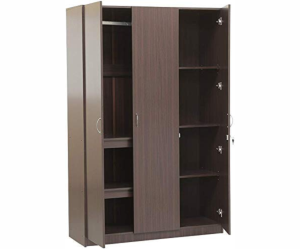 Multipurpose Three Door Wardrobe for Bedroom Almirah for Clothes | Walnut Finish
