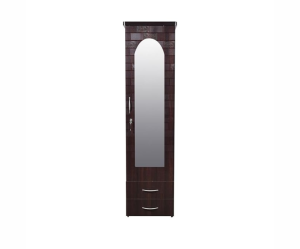 Brick Textured Engineered Wood Single Door Wardrobe with Mirror | Brown