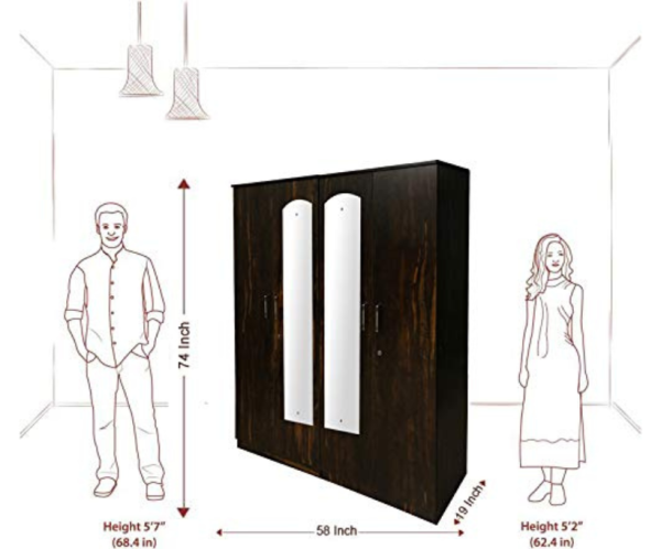 Apple Wood Four Door Wardrobe with Mirror
