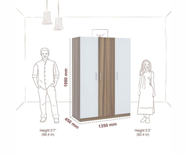 Engineered Wood Three Door Wardrobe | Asian Walnut & White