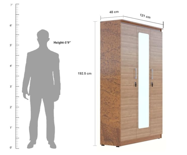 Three Door Wardrobe with Mirror in Amber with Urban Teak Finish