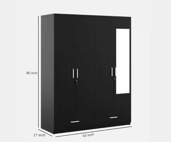 Four Door Wardrobe with Mirror, Drawers and Hanging Space for Bedroom