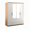Four Door Wardrobe High Glossy Frosty White with Mirror and Drawers | Engineered Wood