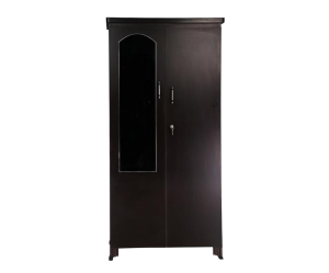 Multipurpose Storage Wooden Almirah Cabinet Wardrobe With Mirror, Drawers & Two Doors in Dark Walnut Color