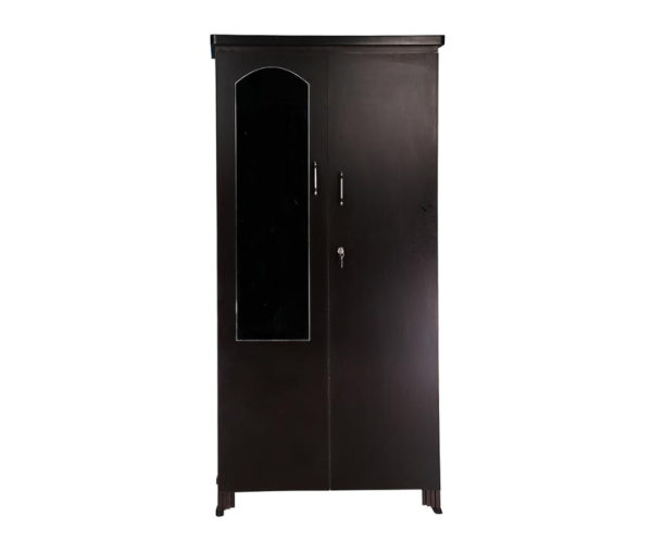 Multipurpose Storage Wooden Almirah Cabinet Wardrobe With Mirror, Drawers & Two Doors in Dark Walnut Color