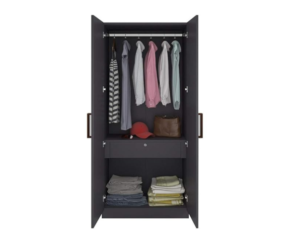 Engineered Wood Double Door Wardrobe | Finish Color - Slate Grey