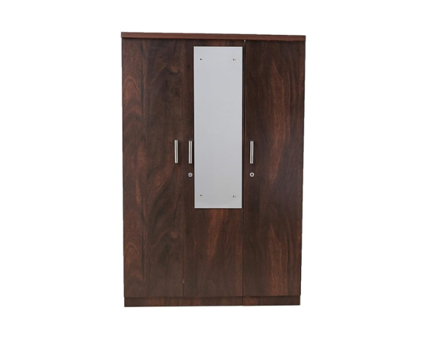 Three Door Wardrobe in Walnut Finish with Mirror