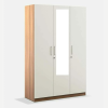 Three Door Wardrobe Frosty White high Glossy and Walnut Finish with Drawer and Locker | Mirror