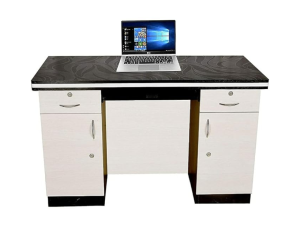 Wood Finish Office Desk with Drawers and Storage | White and Black