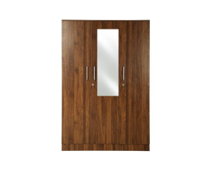 Three Door Wooden Wardrobe with Mirror | Engineered Wood Wardrobe | Brown