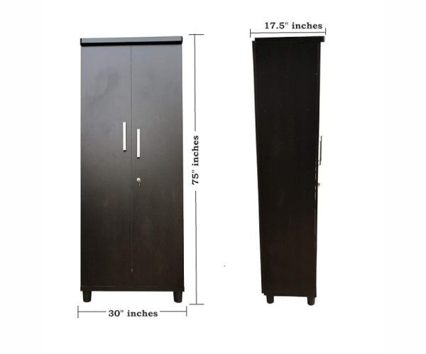 Double Door Wardrobe with Drawer in Dark Walnut Color