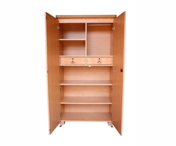 Double Door Wardrobe With Drawers In Beige Color | Wood