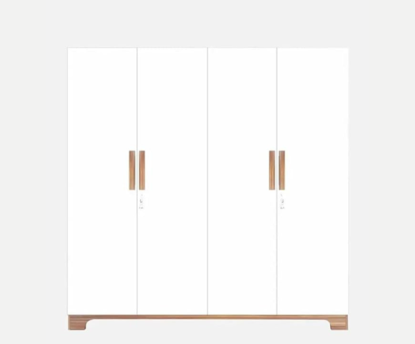 Engineered Wood Four Door Wardrobe With Multiple Shelves And Drawers For Bedroom