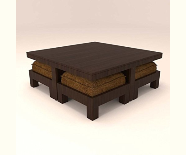 Stylish Centre Table with 4 Stool and Light Brown Cushions