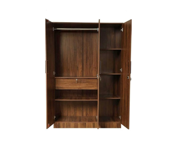 Three Door Wardrobe Without Mirror | Brown | Engineered Wood