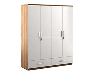 Engineered Wood Four Door Wardrobe Without Mirror | White Brown