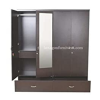 Engineered Wood Four Door Wardrobe with Single Mirror | Dark Brown