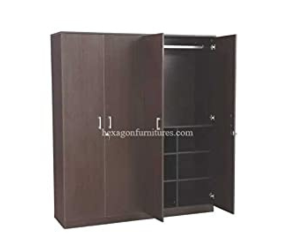 Engineered Wood Four Door Wardrobe Without Mirror | Dark Brown