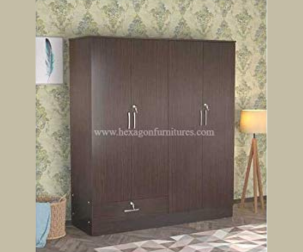 Engineered Wood Four Door Wardrobe Without Mirror | Dark Brown