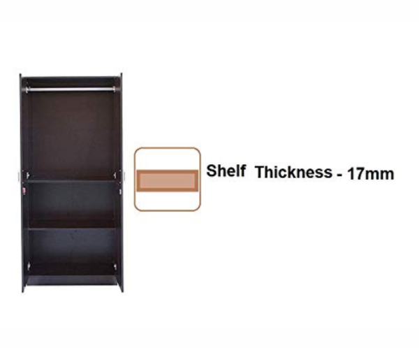 Double Door Wardrobe with Mirror in Dark Walnut Color