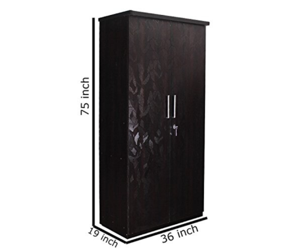 Modern Leaf Textured Double Door Wardrobe With Mirror