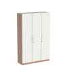 Three Door Wardrobe Frosty White high Glossy and Walnut Finish with Drawer and Locker | Mirror