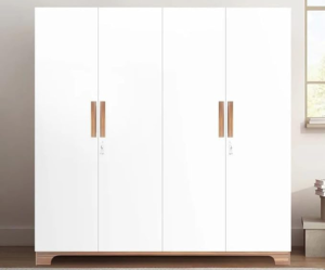 Engineered Wood Four Door Wardrobe With Multiple Shelves And Drawers For Bedroom