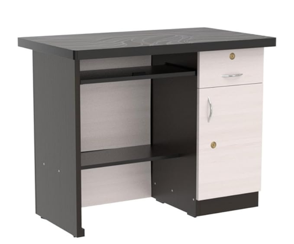 Engineered Wood Finish Office Desk with Drawers & Storage | White & Black