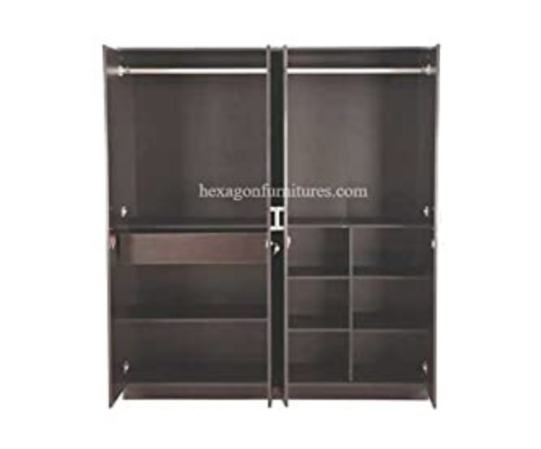 Engineered Wood Four Door Wardrobe Without Mirror | Dark Brown