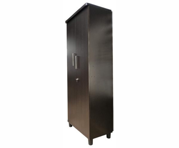 Double Door Wardrobe with Drawer in Dark Walnut Color