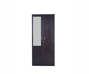 Double Door Wardrobe with Mirror in Dark Walnut Color