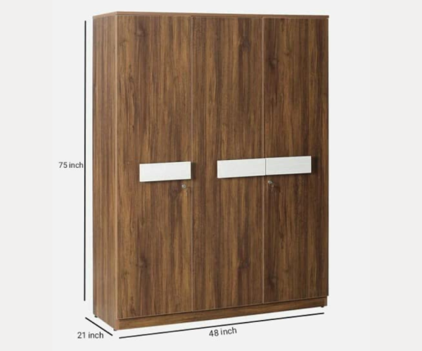 Engineered Wood Three Door Wardrobe | With Drawer And Shelves