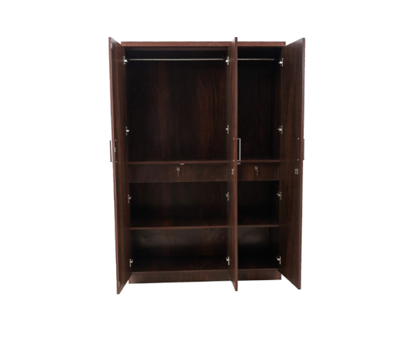 Three Door Wardrobe in Walnut Finish with Mirror