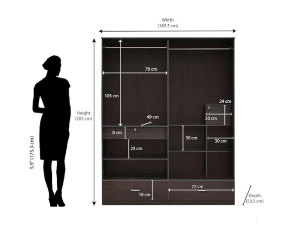 Four Door in New Wenge Color Finish for Bedroom with One Mirror Inserted | Engineered Wood