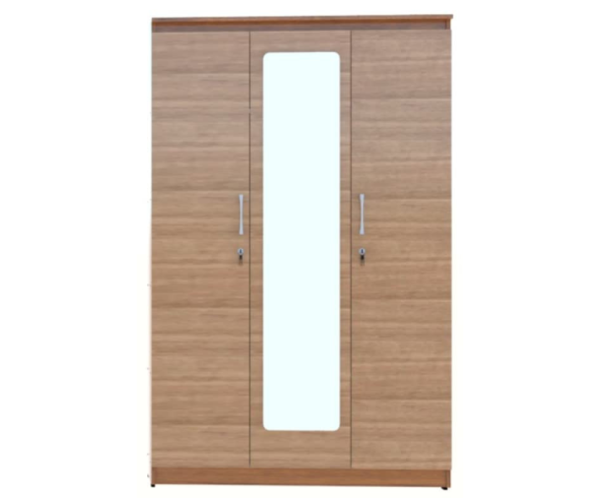 Three Door Wardrobe with Mirror in Amber with Urban Teak Finish