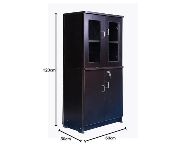 4 feet Matte Multi-Ply Wood Bookcase with Four Door | Black