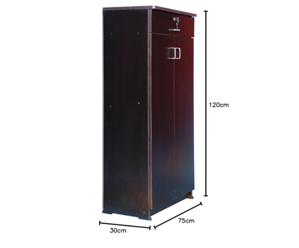 Wooden Shoe Case Almirah Storage Organizer | Double Door Cupboard Stand | Dark Walnut Color