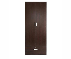 Crystal Double Door Wardrobe Without Mirror in Walnut Finish