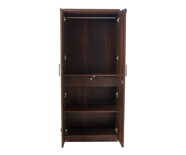 Luke Double Door Wardrobe in Walnut Finish with Mirror