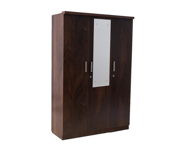 Three Door Wardrobe in Walnut Finish with Mirror