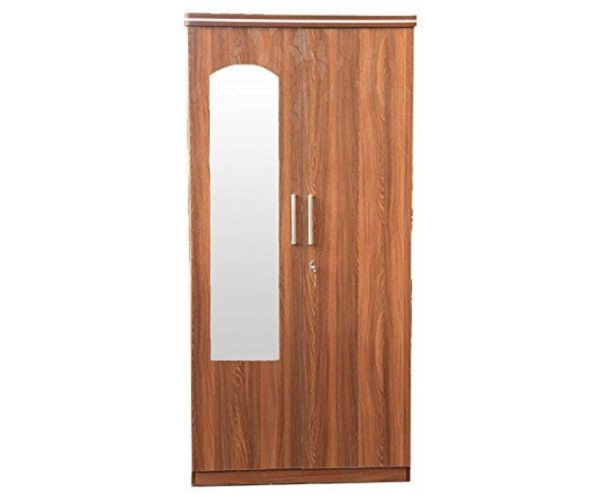 Engineered Wood Furnish Streak Textured Double Door Wardrobe with Mirror