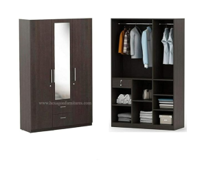 Three Door Wardrobe Without Mirror | Engineered Wood | Brown